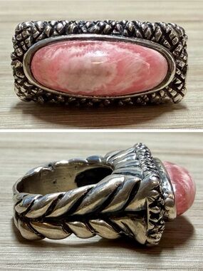 Dian Malouf DLM 925 Sterling Silver Rhodochrosite Wide Statement Ring, Size 6.5